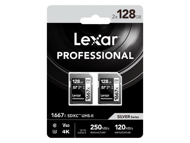 Lexar SILVER Professional 1667x 128GB UHS-II SDXC Memory Card, 2-Pack, w/Reader