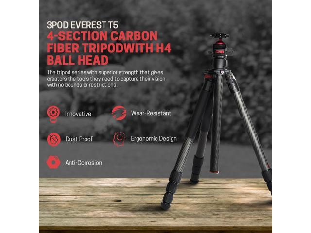 3Pod Everest T5 4-Section Carbon Fiber Tripod with H4 Ball Head and Arca-Type Quick Release