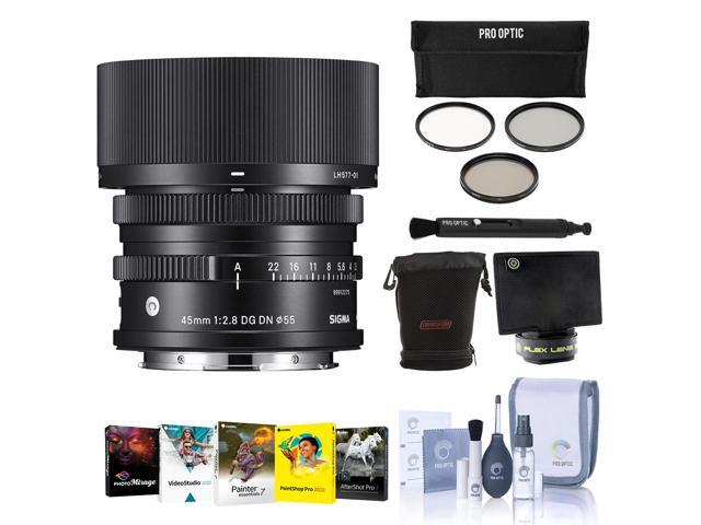 Sigma 45mm f/2.8 DG DN Contemporary Lens for L Mount, Bundle with ProOptic 55mm Filter Kit, Flex Lens Shade, Lens Pouch, Lens Cleaner, Cleaning.