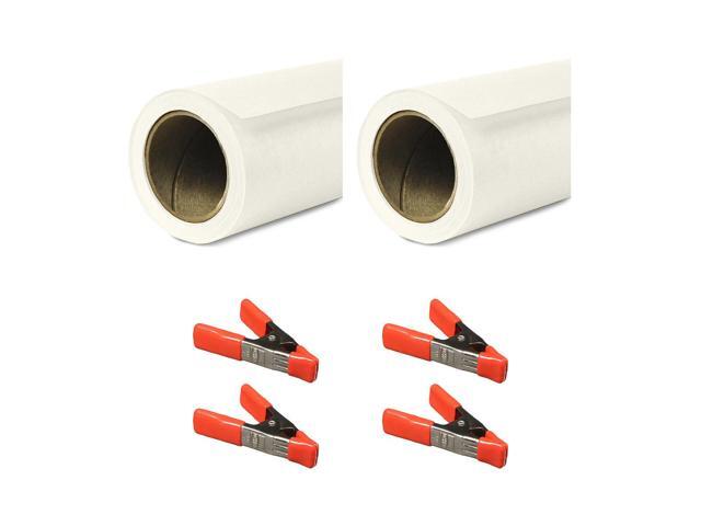 Savage 53'x36' Widetone Seamless Background Paper, Pure White, 2-Pack, Bundle with 4x 1-1/4x1' Steel Spring Orange Clamp