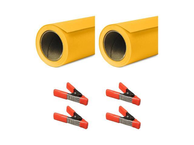 Savage 107'x150' Widetone Seamless Background Paper, Deep Yellow, 2-Pack, Bundle with 4x 1-1/4x1' Steel Spring Clamp, Orange