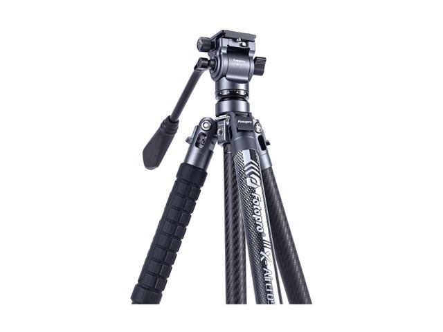 FotoPro X-AIRCROSS 3 Lite Video 5-Section Carbon Fiber Travel Tripod with MH-2L Fluid Video Head, Flame Orange