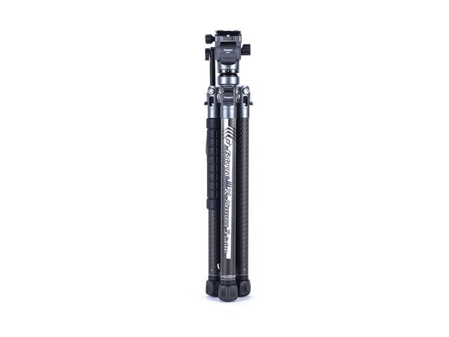 FotoPro X-AIRCROSS 3 Lite Video 5-Section Carbon Fiber Travel Tripod with MH-2L Fluid Video Head, Flame Orange