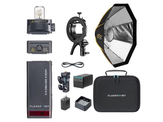 Flashpoint eVOLV 200 Pro II TTL Pocket Flash Kit With Glow EZ Lock Octa Small Quick Softbox (25') and S2 Bracket