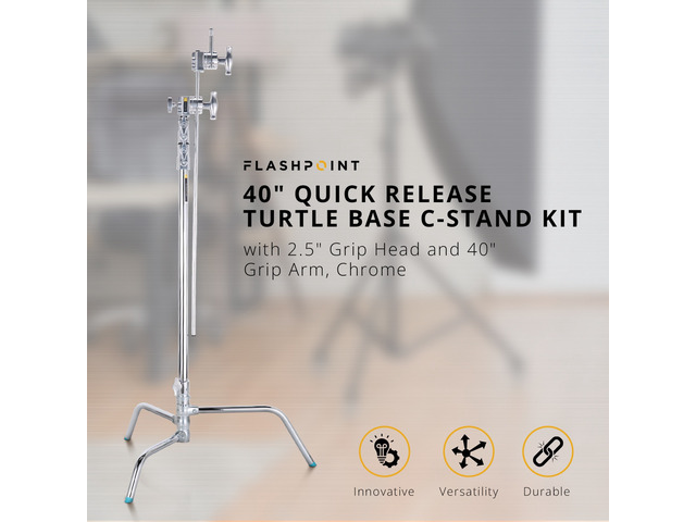 Flashpoint 40' Quick Release Turtle Base C-Stand Kit with 2.5' Grip Head & 40' Grip Arm (Chrome)
