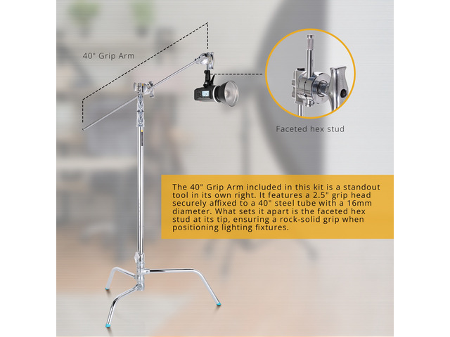 Flashpoint 40' Quick Release Turtle Base C-Stand Kit with 2.5' Grip Head & 40' Grip Arm (Chrome)