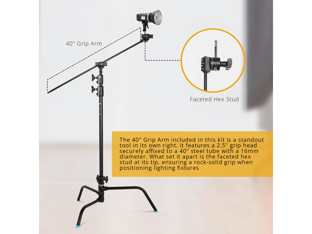 Flashpoint 40' Quick Release Turtle Base C-Stand Kit with 2.5' Grip Head & 40' Grip Arm (Black)
