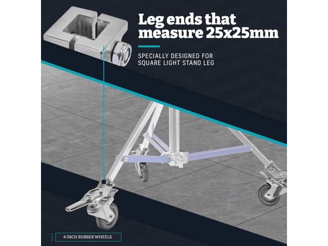 Flashpoint Wheel Set with Brakes for 25x25mm Square Light Stand Leg, 3-Pack