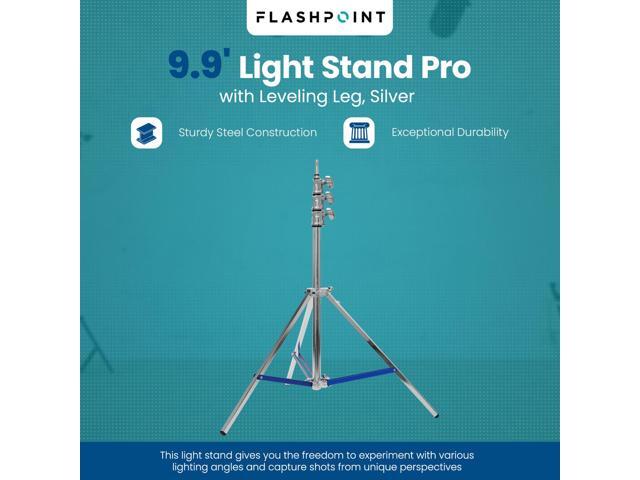 Flashpoint 9.9ft Steel Light Stand Pro with Leveling Leg, Silver, Max Load 22lb