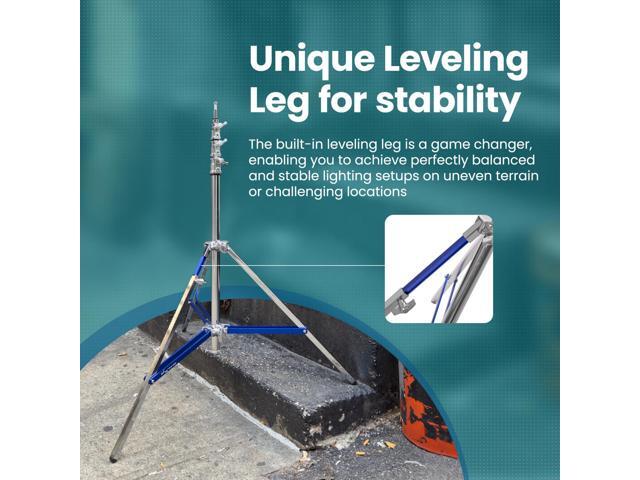 Flashpoint 9.9ft Steel Light Stand Pro with Leveling Leg, Silver, Max Load 22lb