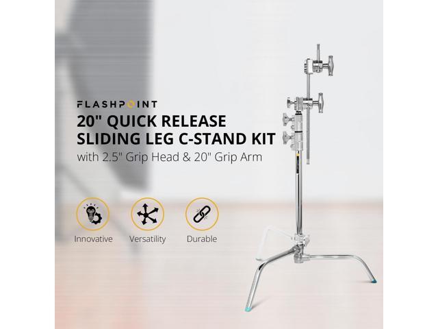 Flashpoint 20' Quick Sliding Leg C-Stand Kit with 2.5' Grip Head & 20' Grip Arm (Chrome)