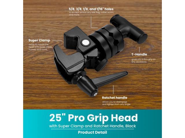 Flashpoint 2.5' Pro Grip Head with Super Clamp and Ratchet Handle, Black