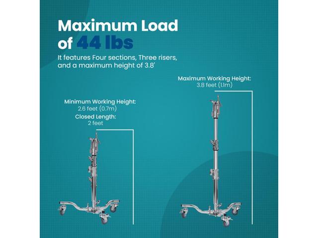 Flashpoint Flashpoint Heavy Duty 3.8ft Lowboy Steel Stand with Rolling Base and Combo Head, Max Load 44lb