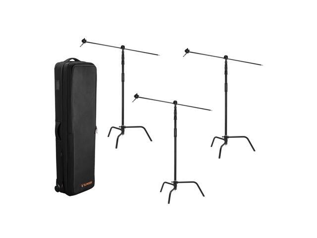 Flashpoint 10' Century Light C-Stand, Black, 3-Pack, Bundle with Slinger L6 BigBag C-Stand Rolling Kit Bag