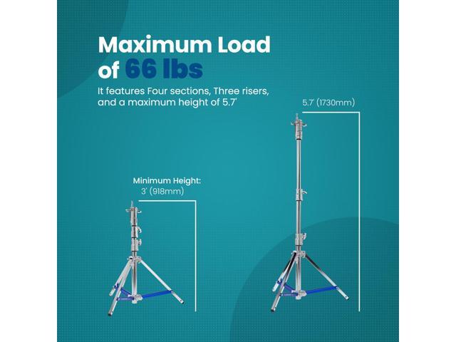 Flashpoint 5.7' Lowboy Steel Stand Pro with Leveling Leg and Combo Head, Silver