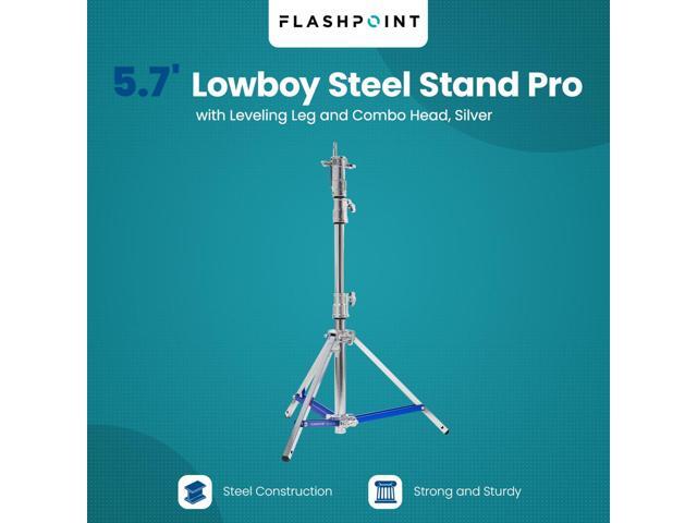Flashpoint 5.7' Lowboy Steel Stand Pro with Leveling Leg and Combo Head, Silver