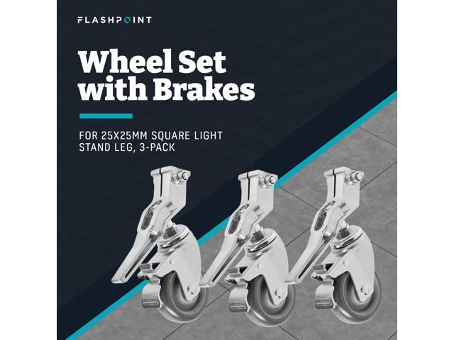 Flashpoint Wheel Set with Brakes for 25x25mm Square Light Stand Leg, 3-Pack