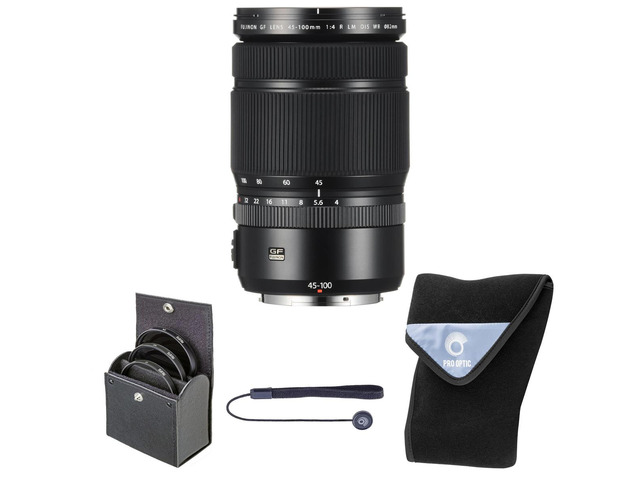 Fujifilm GF 45-100mm f/4 R LM WR Lens, Bundle with 82mm Digital Essentials Filter Kit and 19x19' Lens Wrap
