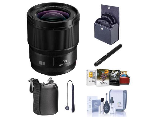 Panasonic Lumix S 24mm f/1.8 Lens for L Mount, Bundle with Mac Software Kit, 67mm Filter Kit, Pouch, Lens Cleaner, Cleaning Kit, Lens Cap Tether