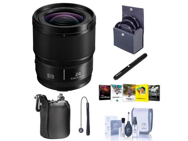 Panasonic Lumix S 24mm f/1.8 Lens for L Mount, Bundle with PC Software Kit, 67mm Filter Kit, Pouch, Lens Cleaner, Cleaning Kit, Lens Cap Tether