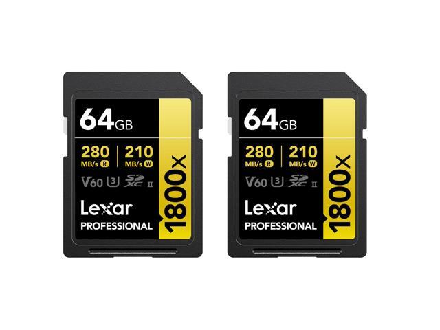 Lexar GOLD Series Professional 1800x 64GB UHS-II SDXC Memory Card, 2-Pack