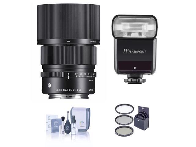 Sigma 90mm f/2.8 DG DN Contemporary Lens for L Mount, Bundle with Flashpoint Zoom-Mini TTL R2 Flash, Filter Kit, Cleaning Kit