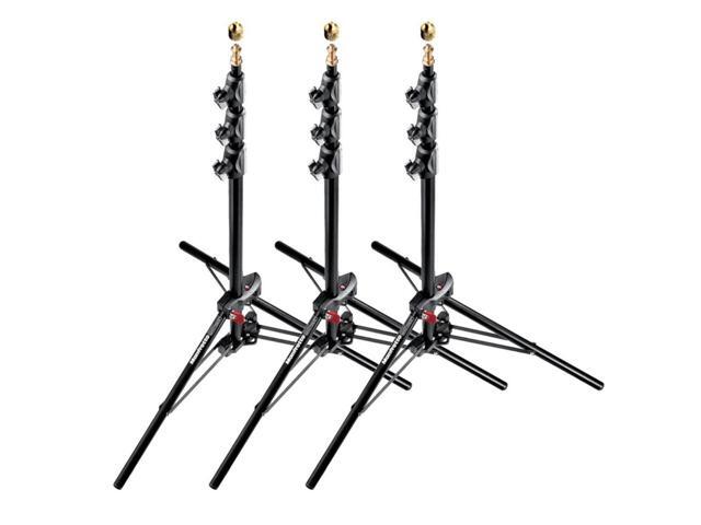 Manfrotto 1051BAC 83' Air Cushioned Aluminum Mini Compact Stand with 4-Sections & 3 Risers, Black - Pack of 3 Stands