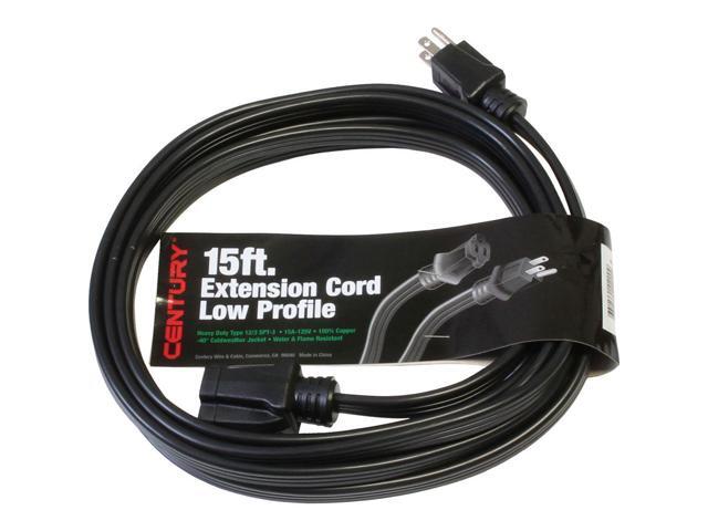 Milspec 15' Heavy Duty 12/3 SPT-3 Low Profile Flat Extension Cord, Black