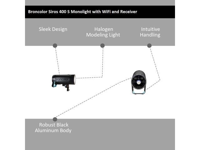 Broncolor Siros 400 S Monolight with WiFi and RFS2.1 Receiver, 400 Watt, 9 f-Stop Control Range, 1/6500-1/1000Sec Flash Duration