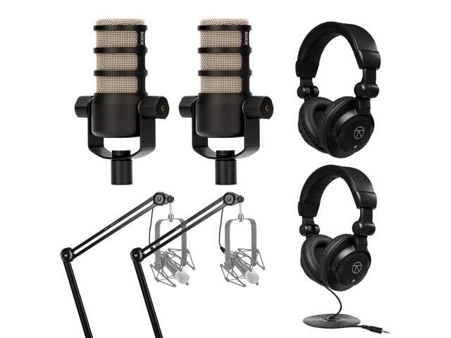 Rode 2x PodMic Dynamic Podcasting Microphone w/Broadcast Arm, Headphones, Cable
