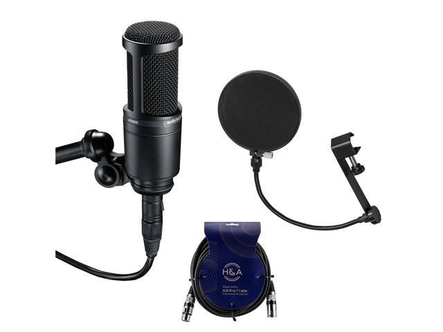 Audio-Technica AT2020 Side-Address Cardioid Mic W/ H & A Pop Filter/ 25' Cable