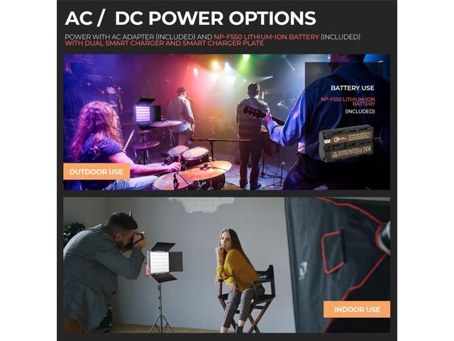 Great Video Maker 1200D 50W Bi-Color RGB Studio Soft LED Panel 3-Light Kit, Bundle with Green Extreme NP-F550 Lithium-Ion Battery, Dual Smart...
