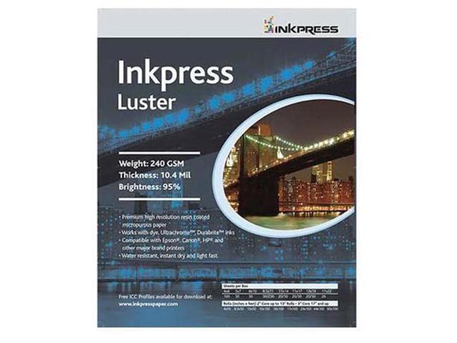 Inkpress Luster Premium Single Sided Bright Resin Coated Photograde Inkjet Paper, 10.4mil., 240gsm., 11x17', 250 Sheets