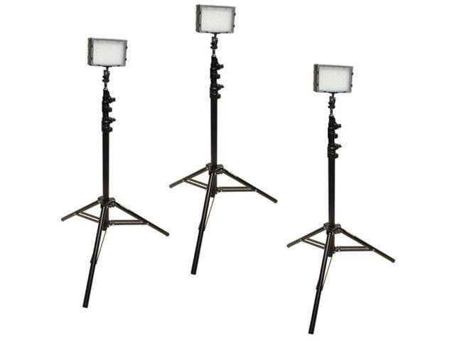 Bescor Field Pro FP-180 Bi-Color LED 3-Light Kit, Includes 3x 74' Air-Cushioned Light Stand, 3x AC Power Supply