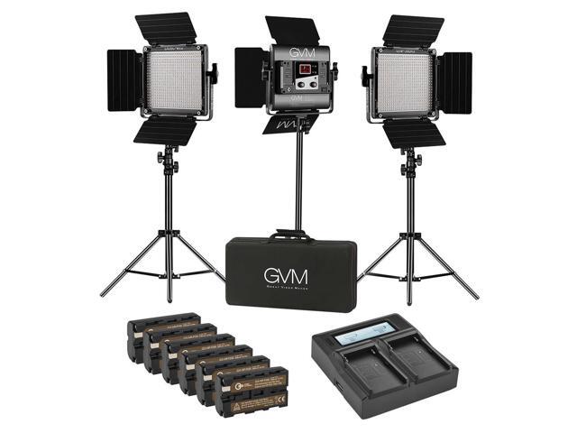 Great Video Maker 560AS 30W Bi-Color Soft LED Panel 3-Light Kit, Bundle with Green Extreme Dual Smart Charger, 6x NP-F550 Lithium-Ion Battery,...