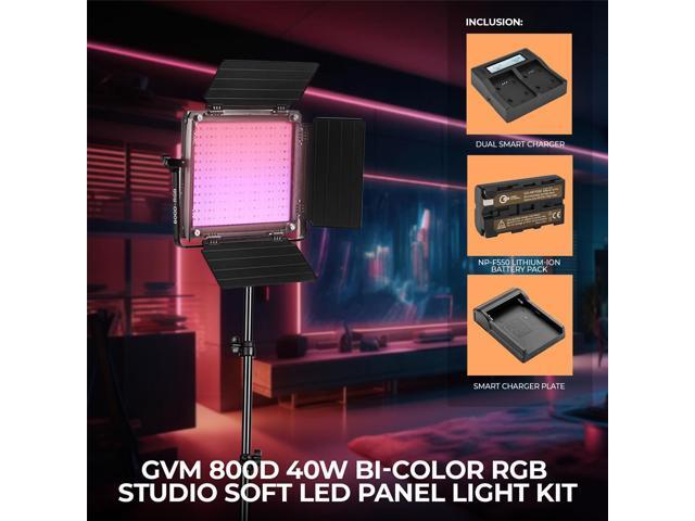 GVM 800D 40W Bi-Color RGB Studio Soft LED Panel Light Kit with Battery & Charger, Includes Saddle Sandbag
