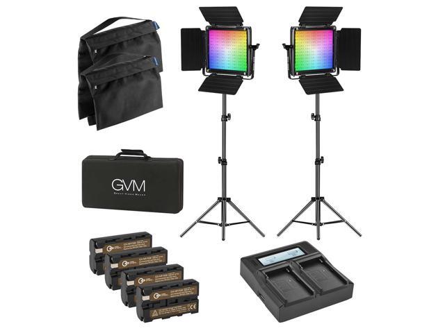 GVM 800D 40W Bi-Color RGB Studio Soft LED Panel 2-Light Kit, Bundle with Green Extreme NP-F550 Lithium-Ion Battery, Dual Smart Charger, Smart...