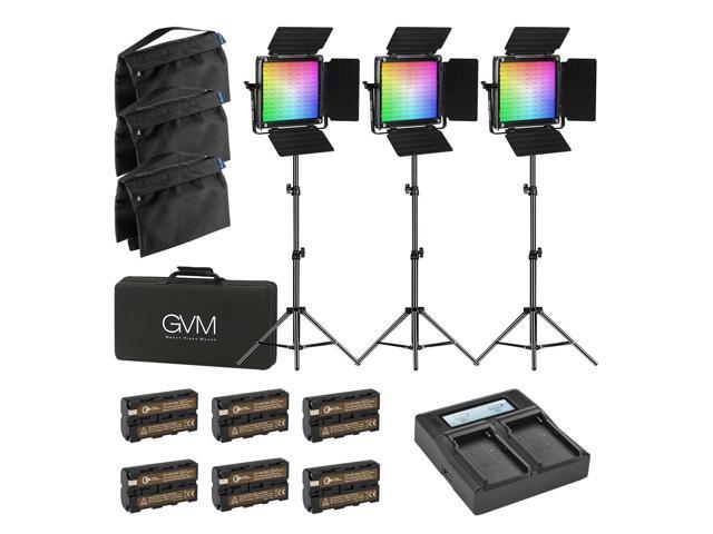 GVM 800D 40W Bi-Color RGB Studio Soft LED Panel 3-Light Kit, Bundle with Green Extreme NP-F550 Lithium-Ion Battery, Dual Smart Charger, Smart...
