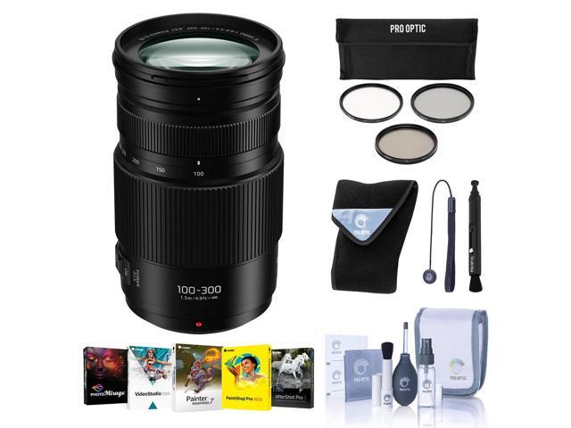 panasonic lumix g ii vario 100300mm f/4.05.6, mirrorless micro four thirds, power o. i.s zoom lens bundle with filter kit + lens wrap + pc software...