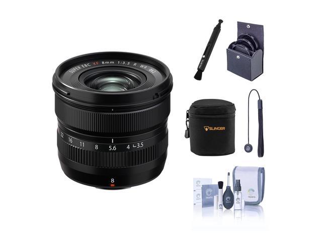 Fujifilm XF 8mm f/3.5 R WR Lens, Black, Bundle with 62mm Filter Kit, Soft Lens Case, Cleaning Kit, Lens Pen Cleaner and Lens Cap Tether