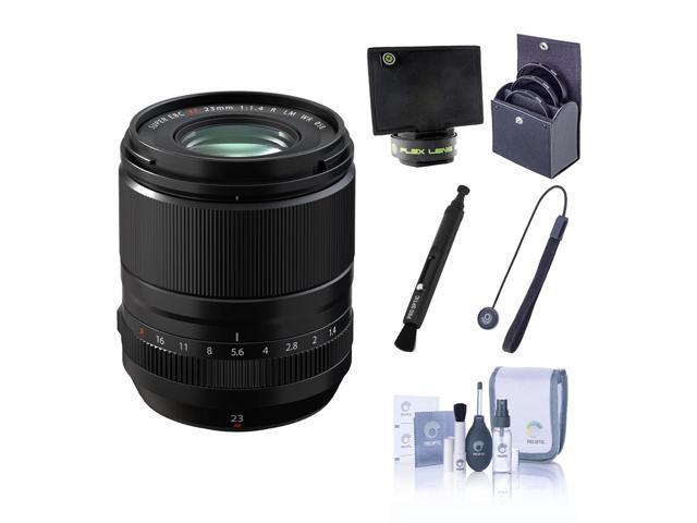 Fujifilm XF 23mm f/1.4 R LM WR Lens, Black, Bundle with 58mm Essentials Filter Kit, Lens Shade, Cleaning Kit, Lens Cap Tether