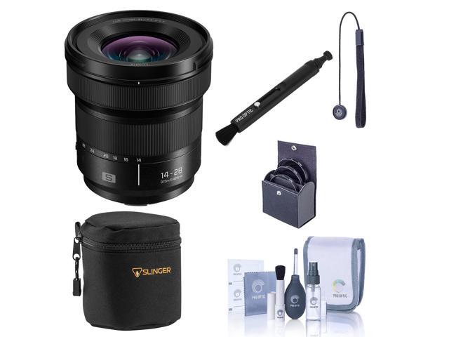 Panasonic LUMIX S 14-28mm f/4-5.6 Macro Lens, Bundle with Small Lens Case, 77mm Filter Kit, Lens Cleaner, Cleaning Kit and Lens Cap Tether