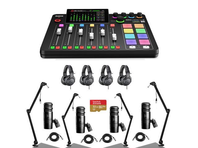 Rode RODECaster Pro II Integrated Audio Production Studio Console Bundle with 4x AT2040 Mic, 4x ATH-M20x Headphones, 4x Broadcast Arm, 4x M to F...
