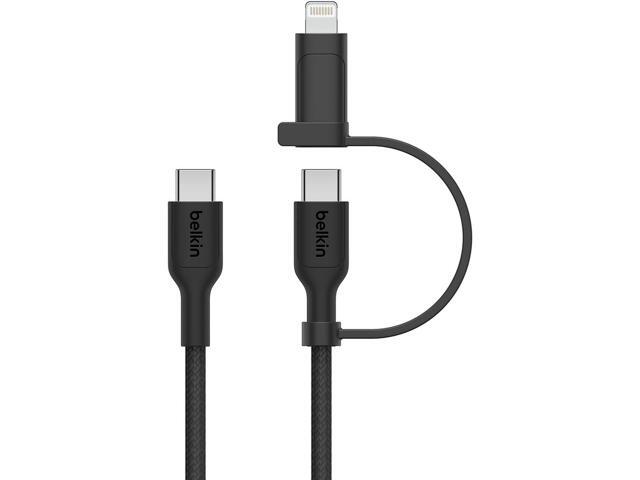 Belkin BoostCharge Pro 5' 60W 2-In-1 Braided USB-C and Lightning Cable, Black
