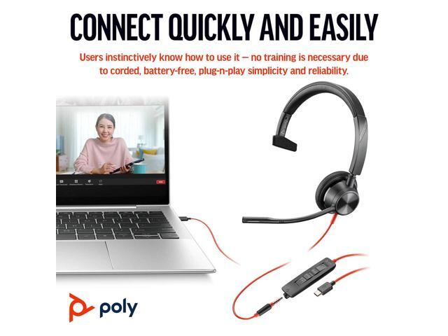 Poly Blackwire 3315 Headset - Microsoft Teams Certification - Mono - USB Type C, Mini-phone (3.5mm) - Wired - 32 Ohm - On-ear - Monaural - Ear-cup...