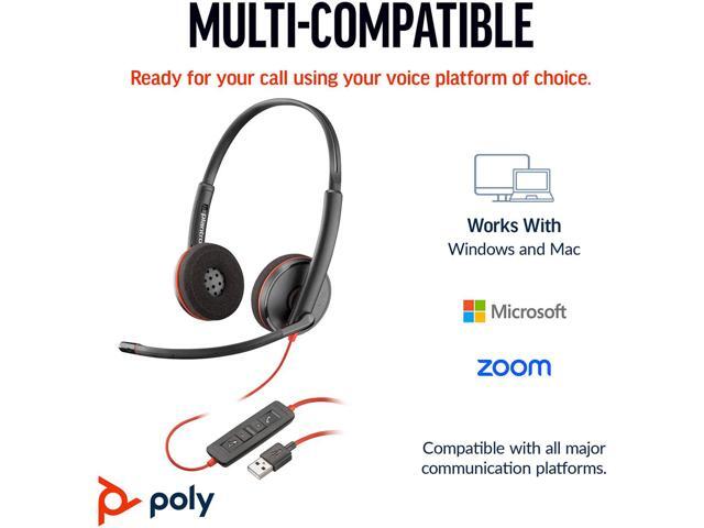 Poly Blackwire 3220 Stereo USB-C Headset + USB-C/A Adapter - Stereo - USB Type C, Mini-phone (3.5mm) - Wired - 32 Ohm - On-ear - Binaural - Ear-cup...