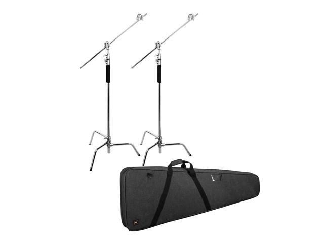 Flashpoint 10' Century Light Stand on Turtle Base Kit, Chrome, 2-Pack with Slinger L7 BigBag Case for Two C Stand, Two Tier Spring Loaded Riser...
