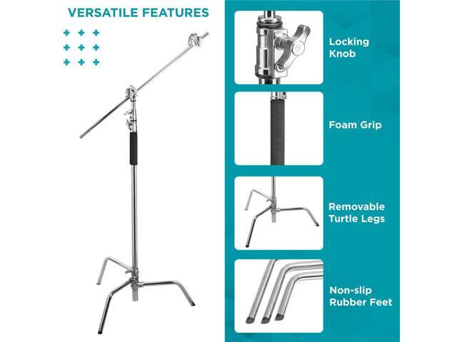 Flashpoint 10' Century Light Stand on Turtle Base Kit, Chrome, 2-Pack with Slinger L7 BigBag Case for Two C Stand, Two Tier Spring Loaded Riser...