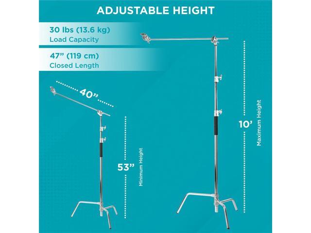 Flashpoint 10' Century Light Stand on Turtle Base Kit, Chrome, 2-Pack with Slinger L7 BigBag Case for Two C Stand, Two Tier Spring Loaded Riser...
