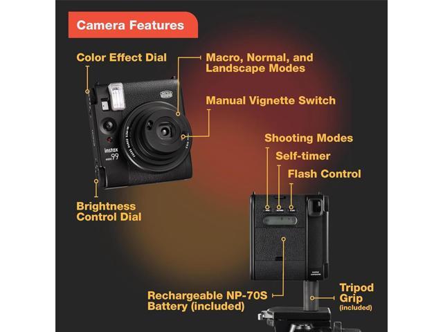 Fujifilm Instax Mini 99 Instant Film Camera, Matte Black, Bundle with 2x Instant Daylight Film Pack and Slinger Photo Album